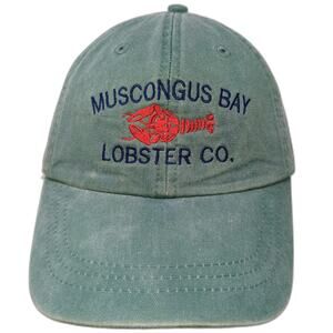 Adams Baseball Cap Green One Size Muscongus Bay Lobster Co Leather Strap Hat